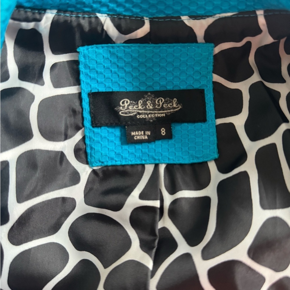 Peck & Peck Weekend Coat Teal Blue Belt Collared Buttons Lined Pockets Size 8 - Picture 6 of 6